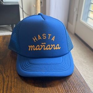 Blue Trucker Hat with Gold Embroidery